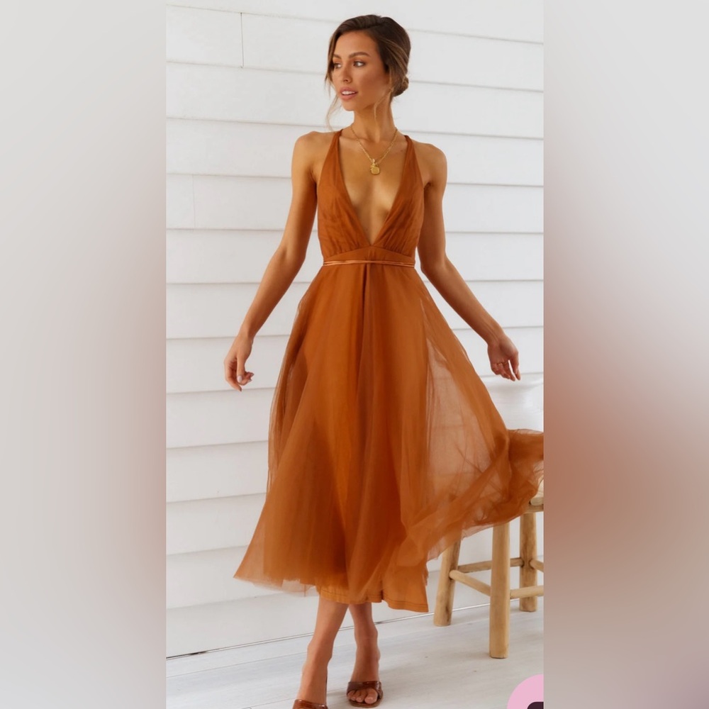 NEW Summer Cinderella Midi Dress Chocolate - L - Hello Molly